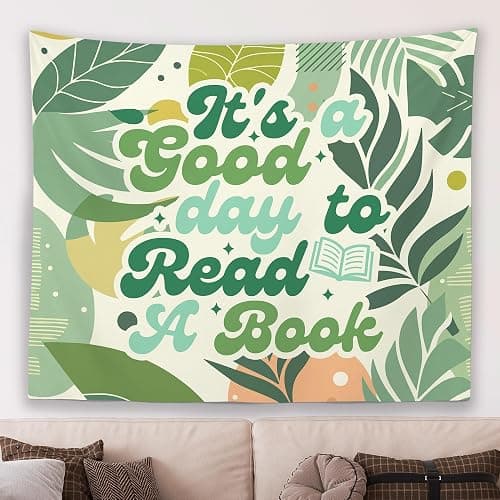 MNASAIOO It's A Good Day to Read A Book Classroom Wall Tapestry Hanging,Green Plants Leaf Reading Banner Tapestries,Boho Wall Decor for Kids Book Lovers School Library Reading Nook Corner Dorm 50x60in - Image 1