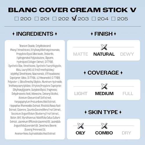 ELROEL Blanc Cover Cream Stick V White - Korean Color-Changing Foundation Stick with Volufiline - Medium to Full Coverage Dewy Finish Base Makeup - Dual-Ended with Detachable Brush (203 Medium) - 203 Medium thumbnail 7