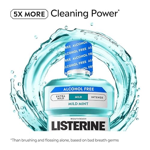 Listerine Cool Mint Alcohol-Free Mild Mouthwash, Oral Rinse Kills 99.9% of Germs That Cause Bad Breath, Less Intense Taste, Mild Mint Flavor, 1 L thumbnail 3