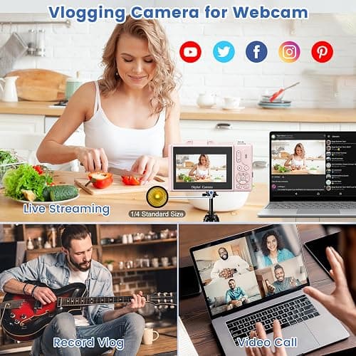 4K Digital Camera for Photography with 3" 180°Flip Screen,64MP Vlogging Camera for YouTube, HD WiFi Compact Camera with Flash, 18X Digital Zoom, 32GB TF Card & 2 Batteries（Pink） thumbnail 4