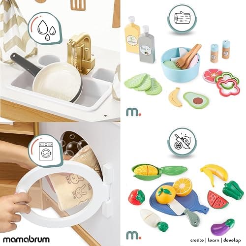 Mamabrum Cuisine en Bois pour Enfants 3+, Cuisinière à Jouets Interactive XXXL avec Éclairage LED, Cafetière et Accessoires - Pots, Ensemble Légumes et Fruits - Jusqu'à 50 Pièces thumbnail 6