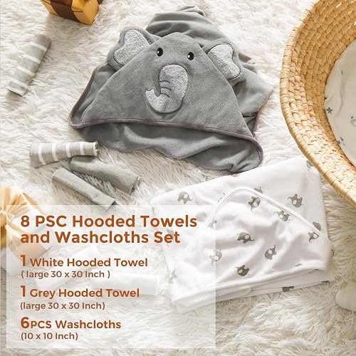 Momcozy Baby Hooded Towel, 8-Piece Bath for Boys or Girls, Washcloth Set with Cute Design, Shower Towel Gift for Newborns, Infants and Toddlers thumbnail 5