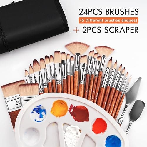 26pcs Paint Brush Set, Fuumuui Professional Acrylic Paint Brushes Complete Range of Sizes with Upgraded Short Handle Wide Flat Paintbrush for Acrylic, Oil, Watercolor and Gouache thumbnail 5