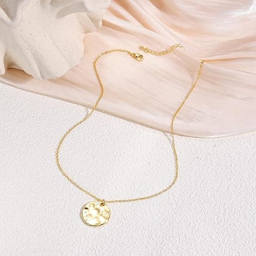 Aopulsi Gold Pendant Necklaces for Women, Gold Plated Pendant Necklace, Fashionable Hammered Pendant Necklaces Simple Multiple Shapes Necklace for Women Unique Gift thumbnail 5