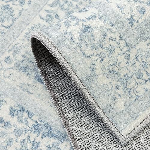 PureCozy Blue Area Rug 5x7 Machine Washable Vintage Living Room Distressed Non Slip Carpet Traditional Indoor Bedroom Retro Floral Accent Throw Large Rug Office Kitchen Bathroom Dining Room | Machine Washable, Non Slip, Blue, Large, Vintage, Traditional, Distressed, Indoor, Retro, Accent thumbnail 9