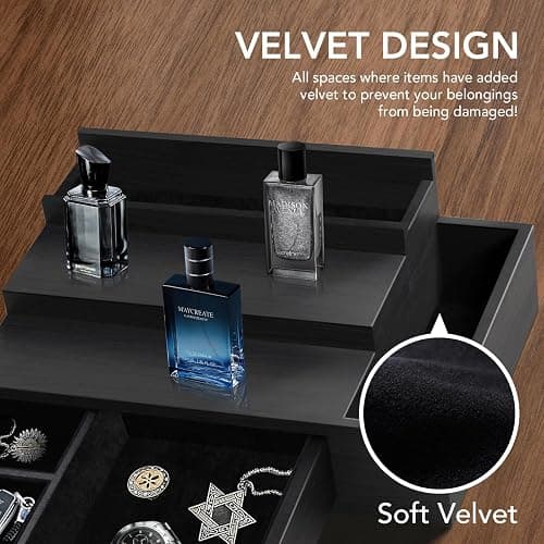 Cologne Stand Organizer for Men, 3 Tier Cologne Display Shelf with Velvet Lining Drawer and Compartments for Watch, Jewelry, Perfume Display Risers for Cologne, Great Gift for Father thumbnail 4