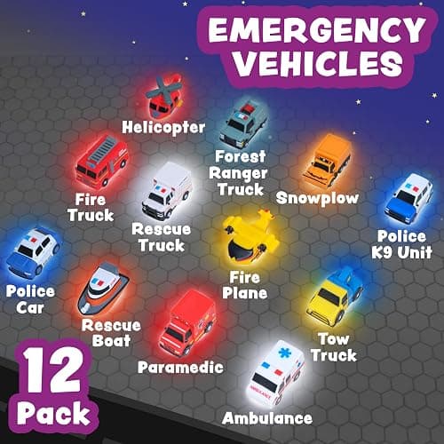 Tub Works® Emergency™ Cars Light Up Bath Toys, 12 Pack | Water-Activated Light Up Toys Flash & Change Color | Easy-Grip Baby & Toddler Bath Toys | Sensory Toys with Bath Lights for Kids Bath thumbnail 3