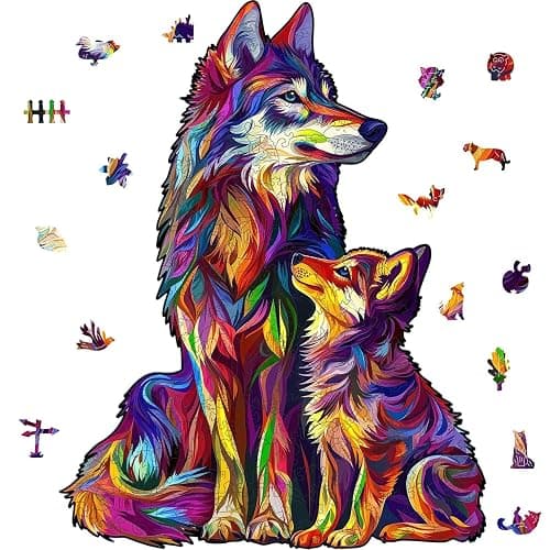 Reouinty Wolf Puzzles for Adult 500 Piece, Family Wooden Puzzle for Adult, Challenging Puzzle, Luxurious Shaped Wooden Puzzles for Adults, Family Game 15 x 19.2in - Image 1