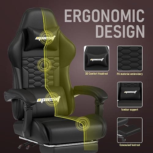 Opiesit Gaming Chair, Computer Gaming Chairs with Footrest, Linkage Armrests and Lumbar Support, High Back Ergonomic Office Chair for Adults, Big and Tall Desk Chair(Black) thumbnail 5