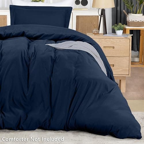 Duvet Cover Twin/Twin XL, 3 PC Cotton Like Polyester, Zipper Closure, Navy | Extra Soft and Breathable, Wrinkle & Fade Resistant, Includes Duvet Cover and 1 Pillow Sham, Comforter Not Included, OekoTex thumbnail 4