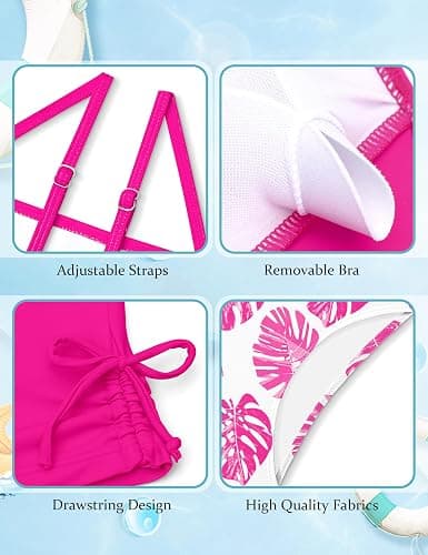 Girls Tankini Swimsuits Two Piece Bathing Suit Drawstring Swimwear Set for Girls 7-18 Years thumbnail 5