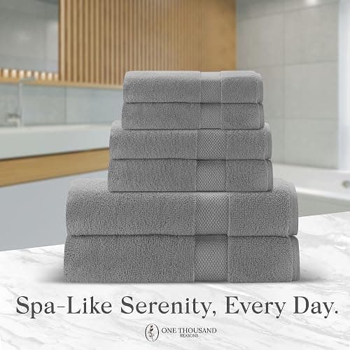 Premium Staple Cotton Bathroom Towel Set - Gray 600 GSM 6-Piece Luxury Bath Towel Set 1 Stripe - 2 Bath Towels, 2 Hand Towels & 2 Washclothes Set - High Absorbent & Quick Dry for Gym, Spa, Hotel thumbnail 2