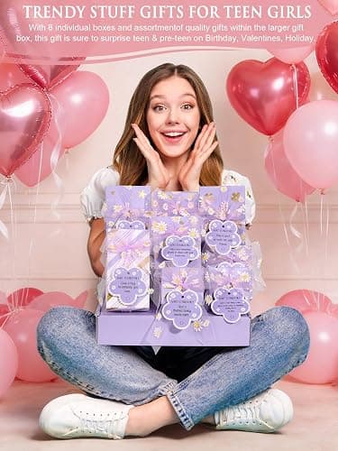 Easter Basket Gifts for Tween & Teen Girls, 8 PCS Birthday Gift Teenage Girl Gifts Trendy Stuff w/Fun Task Tag Makeup Brushes & Bag, Empower Positive Wrapped Gift Prefilled Stuffers for Daughter Niece thumbnail 2
