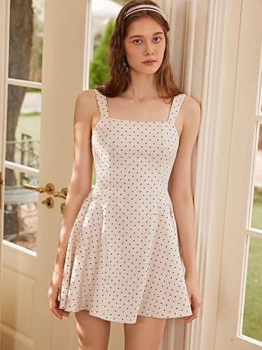 CIDER Womens Polka Dot Going Out Dress Cute Summer Date Night Square Neck Sleeveless Mini Dress thumbnail 2