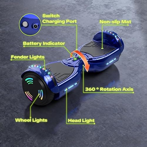 Hoverstar Bluetooth Hoverboard with LED Wheels Chrome Color Self Balance Scooter for Kids, Teenager (Chrome Blue) thumbnail 6