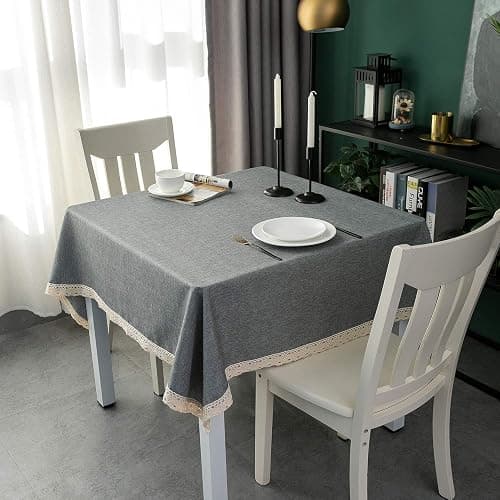 EHouseHome Faux Linen Tablecloth with Lace Trim - Waterproof/Spill Proof/Stain Resistant/Wrinkle Free/Oil Proof - for Banquet, Parties, Dinner,Kitchen,Wedding,Coffee,Holiday,Grey Square 52X52Inch thumbnail 2
