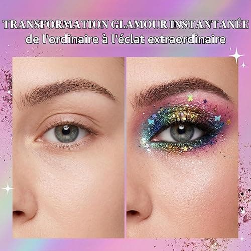 Palette de Maquillage 25 Couleurs Paillettes Visage Iridescentes, Gel Paillettes Corps et Visage Résistant à l'Eau pour Carnaval Festival Soirée, Maquillage pour Fête Adulte et Enfant thumbnail 6