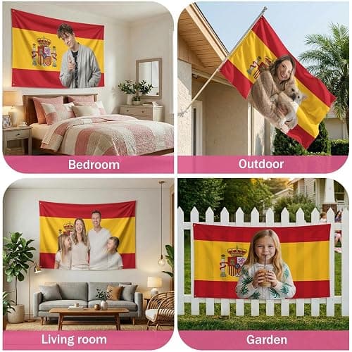 Personalisierte Spanien Flagge Selbst Gestalten, Fahne Selbst Gestalten, Spanien Gestalten Sie Ihre eigene Flagge mit Foto/Logo/Text für Schlafsäle Schlafzimmer Garten Jahrestag Party Bar Deko thumbnail 7
