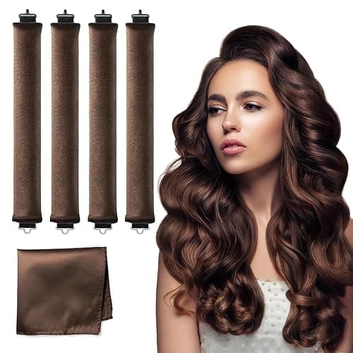 HAIOLORPRO Heatless Hair Curler Velvet, Heatless Curls Overnight Hair Curlers to Sleep in, Overnight Rods Heatless Curls for Short Long Hair All Hair Types Styling Tools-5PCS Brown - Image 1