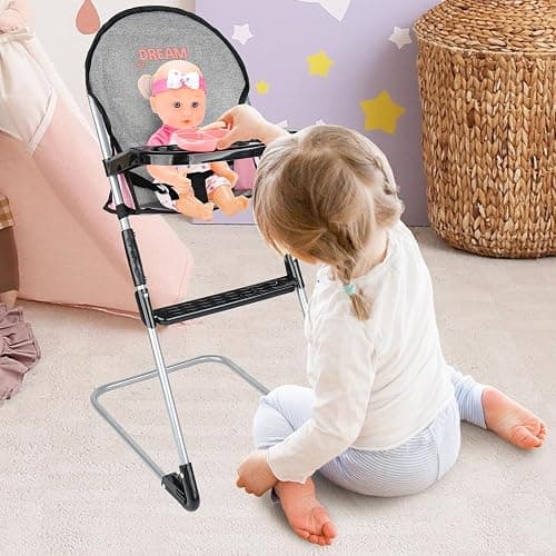 deAO Baby Doll Accessories Baby Doll Playset Furniture Set Baby Doll Crib High Chair Diaper Bag, Pretend Play Role Play Doll Accessories Set, Birthday Gifts for Kids Girl Boy thumbnail 2
