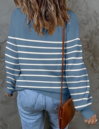 ZESICA Women's 2025 Fall Fashion Turtleneck Long Sleeve Striped Ribbed Knit Loose Pullover Sweater Tops thumbnail 3