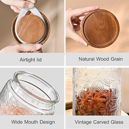 Adodeen Glass Storage Containers With Lids, Glass Jars With Lids, 32OZ | Airtight Glass Food Storage Containers, Kitchen Canisters For Sugar, Coffee, Tea, Spice, Flour, Candy, Pasta, Cereal thumbnail 4