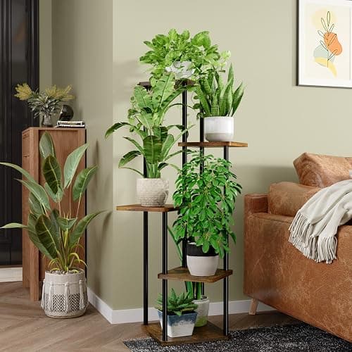 Bamworld Support Plantes Intérieur À 5 Niveaux, Porte Plante Intérieur Pour Plusieurs Plantes, Étagère Plante En Métal Brun, Porte Plante Extérieur (Brun Rustique) thumbnail 5
