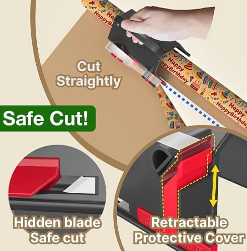 Wraprocut (2-Pack) Wrapping Paper Cutter & Tape Dispenser Dual Use with 4 Tapes，2 Replace Blades Kit for Christmas Gift Wrap Cutter Tool Paper Roll Holder Tube Sliding Slicing for Birthday Holiday. thumbnail 3