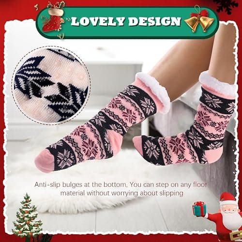 Liitrsh 12 Pairs Christmas Fuzzy Socks Winter Cozy Slipper Socks Non Slip Winter Warm Soft Fluffy Socks for Women Men Holiday Xmas Birthday Gift,12 Styles thumbnail 4