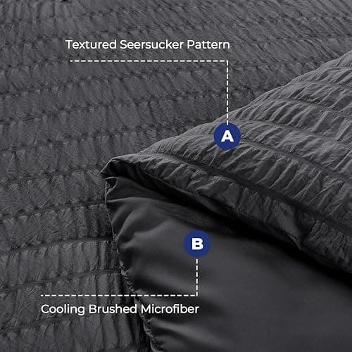 HYMOKEGE Twin XL Comforter Set Seersucker 5 Pieces, All Season Luxury Bed in a Bag for Bedroom, Bedding Set with Comforter, Sheet, Pillowcase & Sham, Dark Grey thumbnail 4
