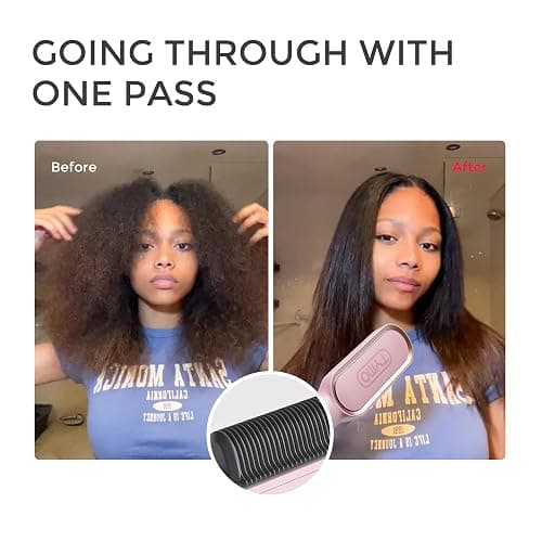 Hair Straightener Brush, TYMO Ring Hair Straightener Comb Straightening Brush for Women with 5 Temps 20s Fast Heating & Dual Voltage, Pink thumbnail 6