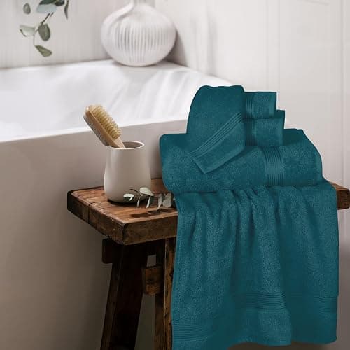 Belizzi Home Ultra Soft 6 Pack Cotton Towel Set, Contains 2 Bath Towels 28x55 inch, 2 Hand Towels 16x24 inch & 2 Wash Coths 12x12 inch, Ideal Everyday use, Compact & Lightweight - Teal thumbnail 5