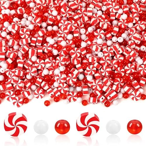 UPINS 1500Pcs Christmas Red and White Beads for Jewelry Making Xmas Candy Polymer Clay Beads for Holiday Necklace Bracelet Earring Craft and Christmas Tree Ornaments - Image 1