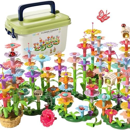TEMI 224 PCS Flower Garden Building Toys for Girls Toys, Educational STEM Toy and Preschool Garden Play Set for Toddlers 3 4 5 6 7 8 Year Old Kids Boys Girls, Flower Stacking Toys for Kids Age 3-8 - Image 1