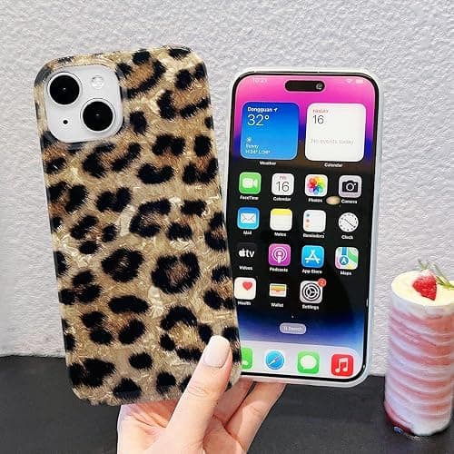 J.west Compatible with iPhone 15 Plus Case, Phone Case iPhone 15 Plus, Soft Sparkly Leopard Print Pearly Thinfoil Animal Design Women Girl Protective Case Phone Cover for iPhone 15 Plus 6.7" thumbnail 4