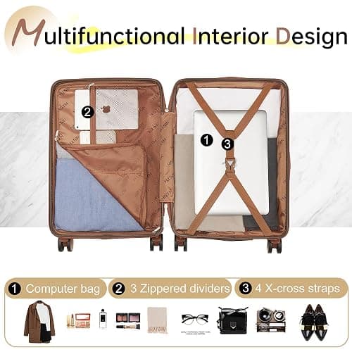 Hulsin Carry on Luggage with Spinner Wheels, 22x14x9 Airline Approved Carry-on Suitcase, Small Hardside Luggage with TSA Lock,Hard Shell Suitcase,Hard Case for Travel (Coffee, 20-Inch) thumbnail 4