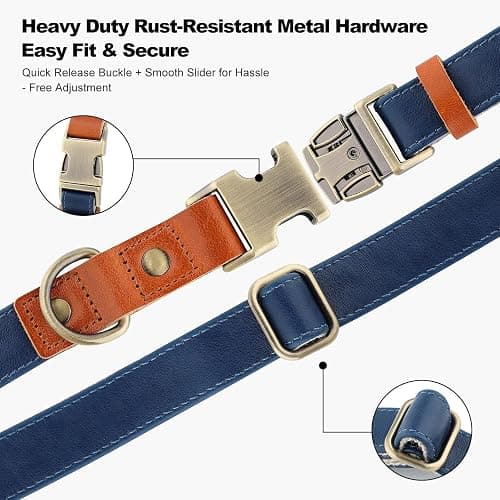 Plutus Pet Genuine Leather & Hemp Dog Collar – Adjustable Heavy Duty Pet Collar with Quick Release Metal Buckle, Soft & Stylish for Puppy and Small, Medium, Large Dogs (Royal Blue, M) thumbnail 5