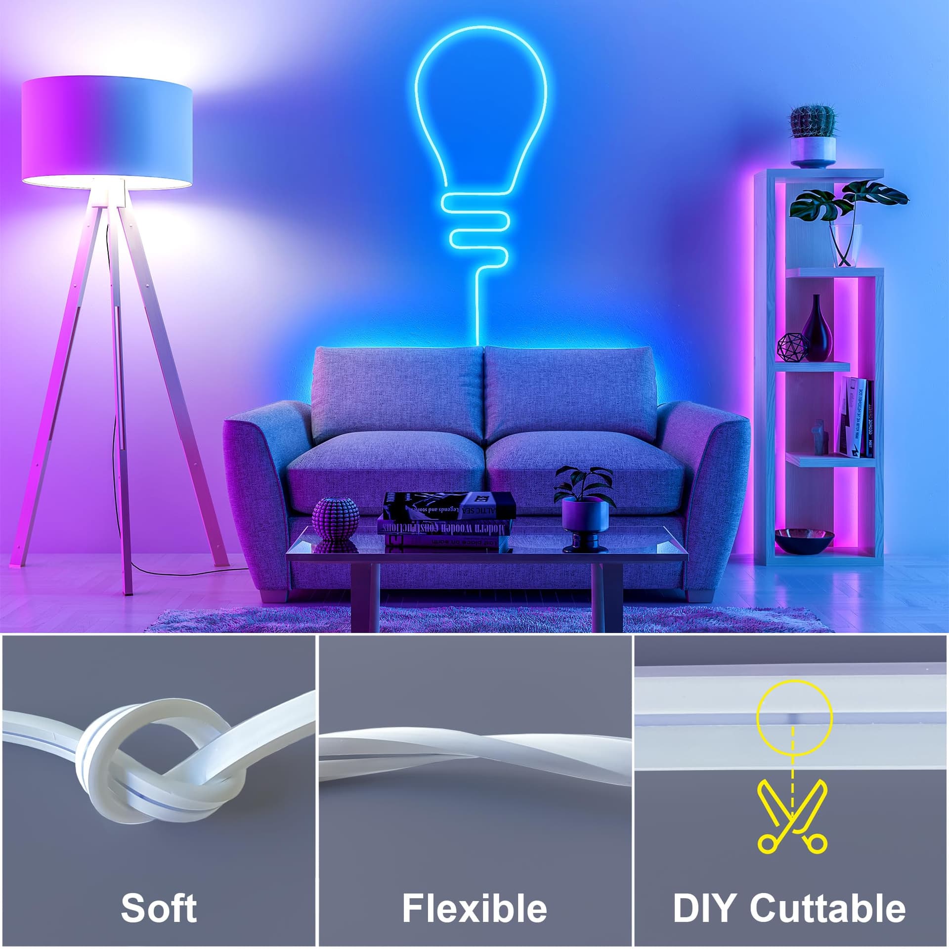 Cozylady 50ft Bluetooth RGB LED Neon Light, Waterproof RGB Neon Light APP & Remote Control Music Sync 24V Flexible DIY Silicone Light for Party Balcony Indoor Outdoor Decor(2 Rolls of 7.5m) thumbnail 4