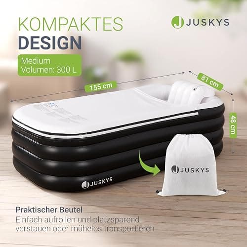 Juskys Aufblasbare Badewanne M - Outdoor Wanne für Erwachsene, faltbare, mobile Eistonne mit Rückenlehne für den Balkon, Eisbad mit Abdeckung & Pumpe thumbnail 2