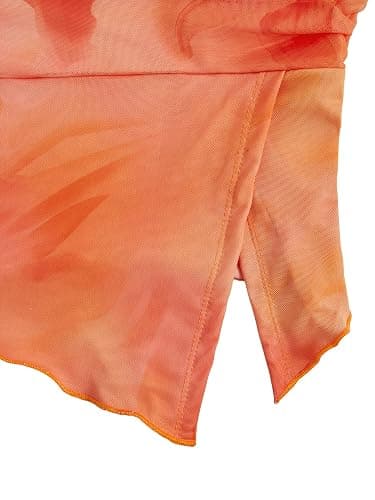 Milumia Women Floral Mesh Strapless Ruched Tube Top Split Hem Sleeveless Bandeau Crop Tops thumbnail 4