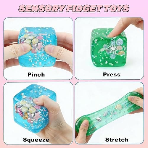 Ice Cube Cube Fidget Toys - Sensory Toys for Adult with Real Sea Shells, Squishy Fidget Toy for ADHD, Anxiety Relief | Non-Toxic Squeeze Ball for Focus & Calm for School, Office(Blue, 5.5cm) thumbnail 4