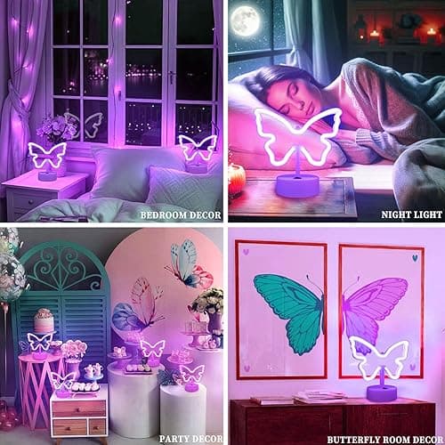 Purple Butterfly Neon Sign Lights - 1 Pack Butterfly Decorations for Girls Bedroom Battery/USB-Powered Purple Room Decor, Aesthetic for Room, Home, Party, Nursery thumbnail 4