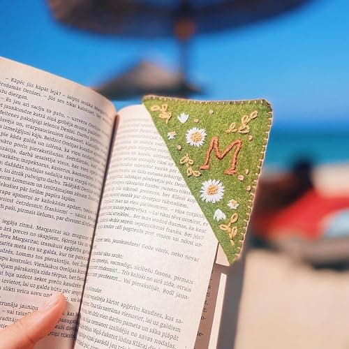 MOTEERLLU Personalized Hand Embroidered Corner Bookmark, Fall-O | A-Z Initial, Cute Book Markers for Reading Women, Book Lovers Gifts for Friends Mom & Teachers, 3.74" thumbnail 2