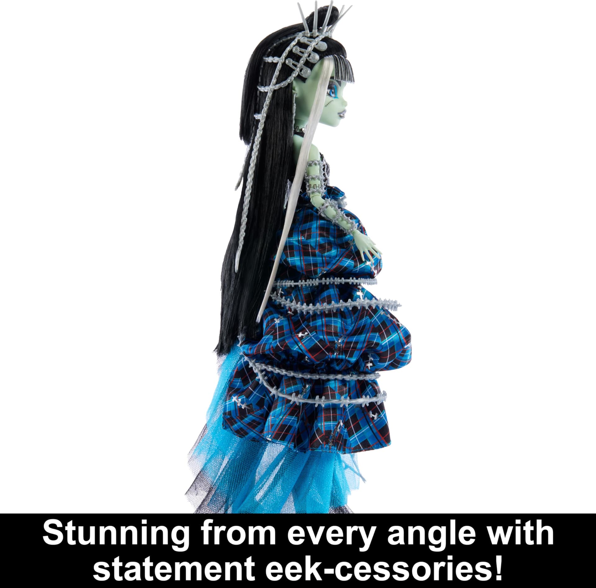 Monster High Stitched in Style Frankie Stein - Ghoul Doll in Detailed Look, Visible Stitching and Ruffle Skirt and Patchwork Stilettos, Fans and Collectors, HRL66 thumbnail 3