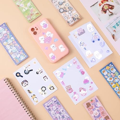 HINZIC 60 Sheets Korean Stickers Kpop Deco Stickers for Photocard Self Adhesive Colorful Stickers Cute Korean Stickers with Rabbit Bear Flower Cake for DIY Arts Craft Cards Scrapbooking Valentine Gift thumbnail 4