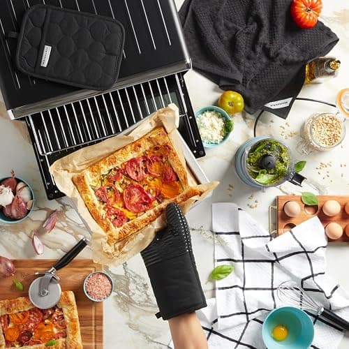 KitchenAid Quilted Cotton Terry Cloth Oven Mitt, Pot Holder, Kitchen Towel 4-Pack Set, Heat Resistant, Silicone Grip, Gift Set, Matte Black, 16"x26", 7"x13" & 7"x10" thumbnail 10