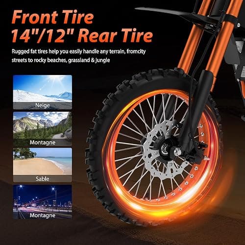 Tuttio Soleil01 Electric-Dirt-Bike for Teens Adults, 14"/12" Fat Tire 2000W Electric-Motorcycle with 48V 21AH Battery Ebike 37MPH Hydraulic Brakes Mountain Off-Road EBike Fit Age 13+ thumbnail 4