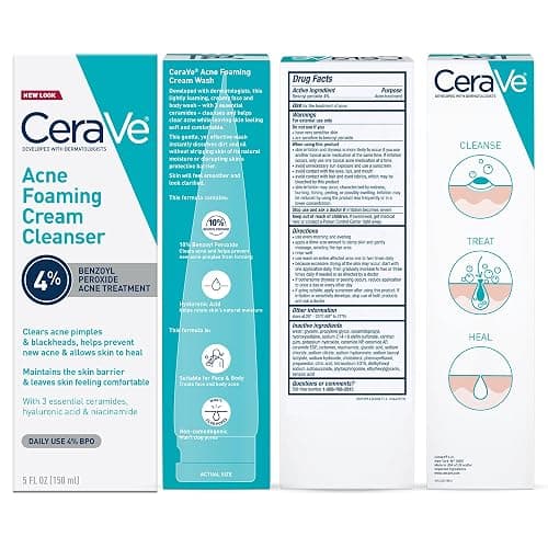 CeraVe Acne Foaming Cream Cleanser, 4% Benzoyl Peroxide Face Wash With Hyaluronic Acid, Niacinamide & Ceramides, Gentle Daily Acne Treatment For Face thumbnail 8