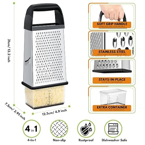 Urbanstrive Cheese Grater With Container Box Grater Stainless Steel Graters for Kitchen Cheese Shredder Parmesan Shredder Kitchen Gadgets Kitchen Tools Kitchen Gifts for Chef Dishwasher Safe Zester thumbnail 2