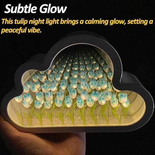 Joezhe Flower Cloud Night Lamp Artifical Tulip Night Light for Room Decor Led Mirror Lamp Sleeping Bedside Table Light Home Room Floral Ornaments Birthday Mothers Day Gift for Mom - Blue - Blue thumbnail 5